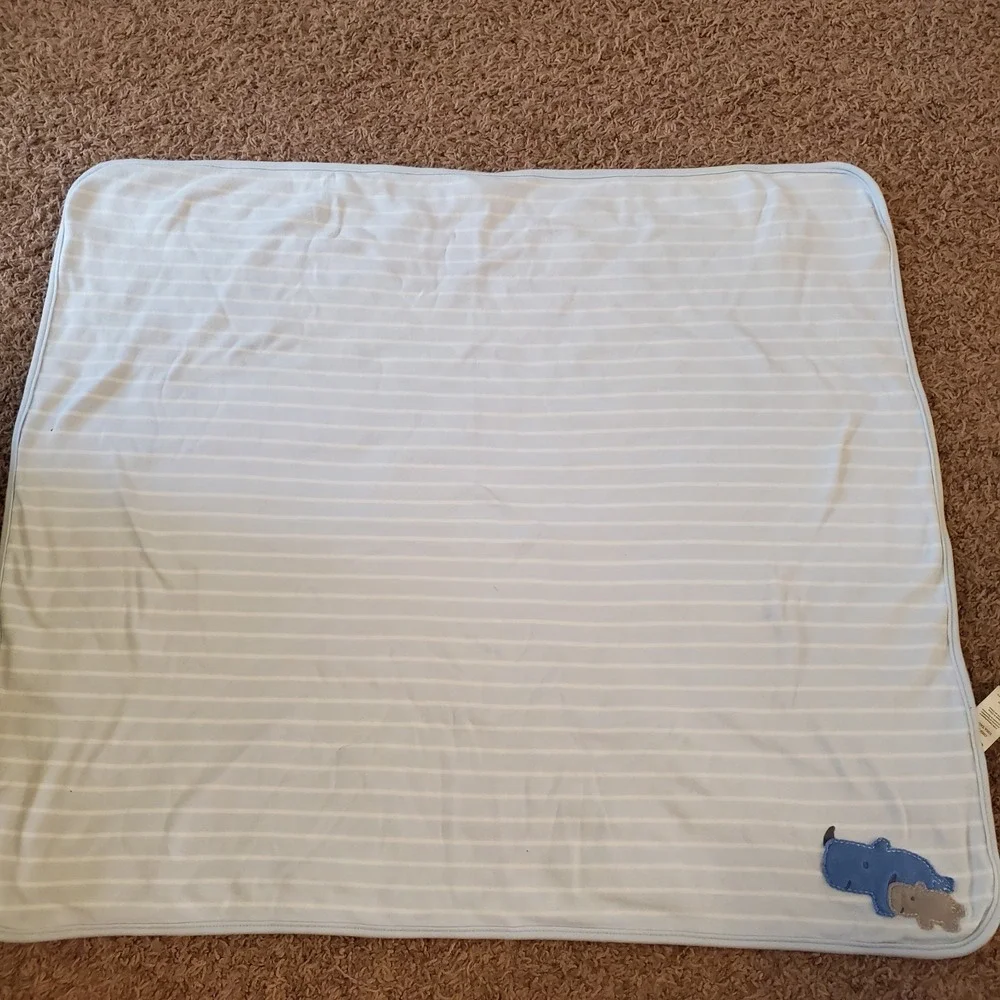 Carters Child Of Mine Baby Blanket Rhino Blue Gray White Stripes Cotton 25x30